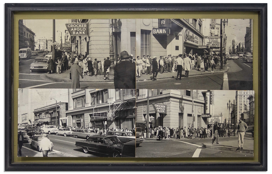 4 Photos, Hung in Moe Howard's Office, of Fans Lining Up Around the Block to See ''The Three Stooges Meet Hercules'' -- Frame Measures 21'' x 13.5'' -- Closed Tear to One Photo & Light Wear; Very Good